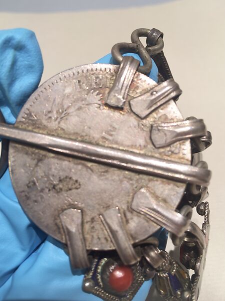 Fibula, Silver, French coin, filigree, coral