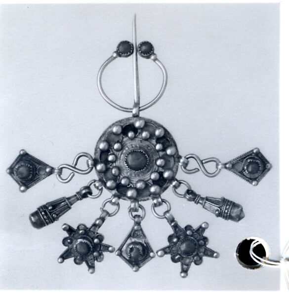 Fibula, Silver, French coin, filigree, coral