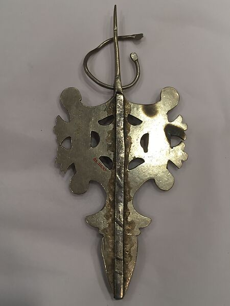 Fibula, One of a Pair, Silver, coral, and imitation coral