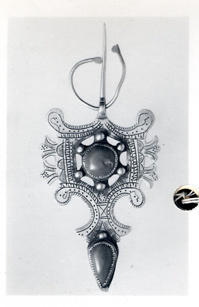 Fibula, One of a Pair, Silver, coral, and imitation coral