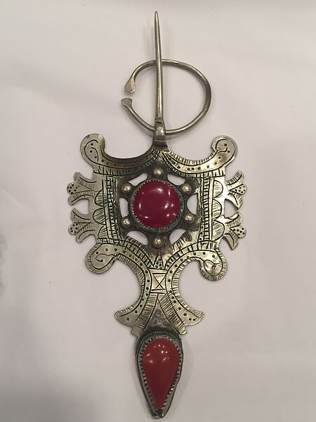 Fibula, One of a Pair, Silver, coral, and imitation coral 