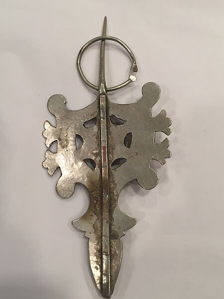 Fibula, One of a Pair, Silver, coral, and imitation coral