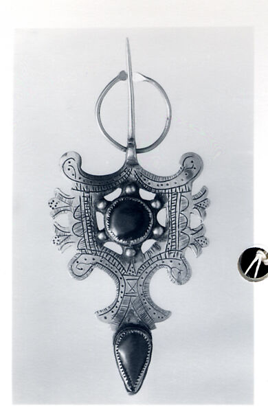 Fibula, One of a Pair, Silver, coral, and imitation coral