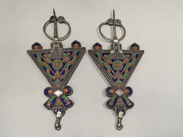 Fibula, One of a Pair, Silver, enamel, imitation coral
