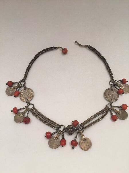 Necklace, Silver, coral, coins 