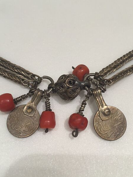 Necklace, Silver, coral, coins