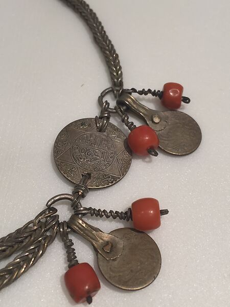 Necklace, Silver, coral, coins