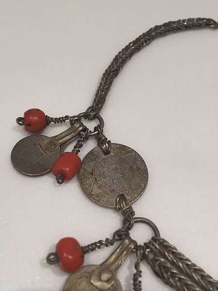 Necklace, Silver, coral, coins