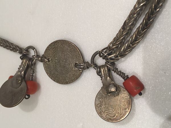 Necklace, Silver, coral, coins