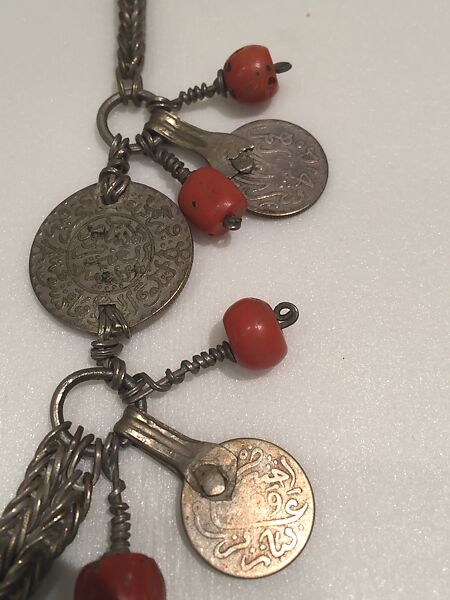 Necklace, Silver, coral, coins