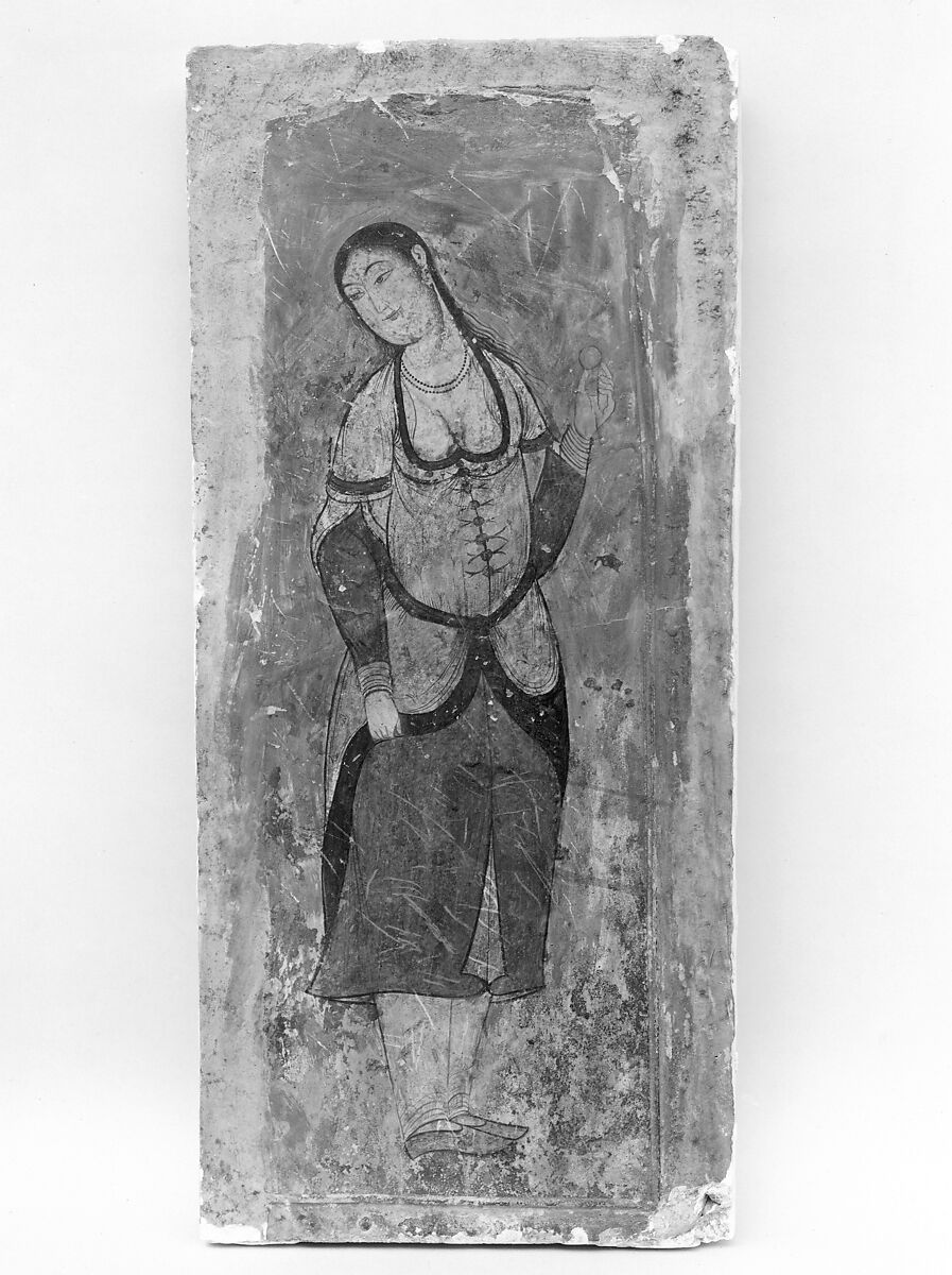 Woman Holding Fruit, Paint on plaster