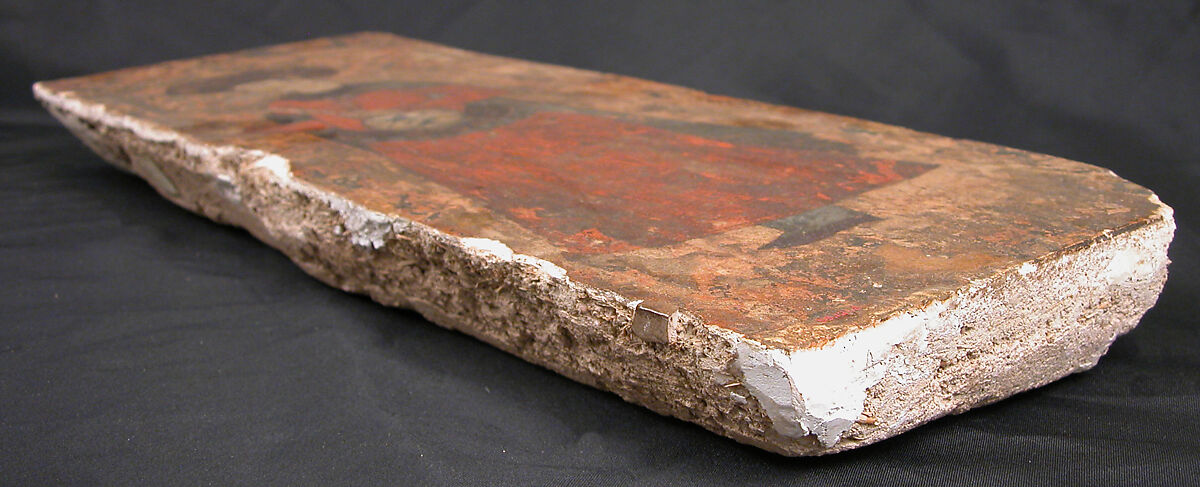 Man Holding a Bottle and a Cup, Ink, opaque watercolor, and gold on plaster