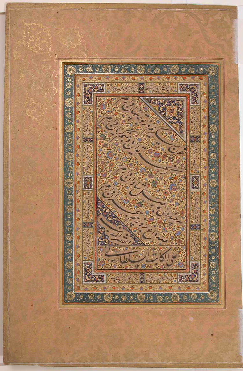 "Red-Headed Vulture and Long-Billed Vulture", Folio from the Shah Jahan Album, Painting by Mansur (active ca. 1589–1626), Ink, opaque watercolor, and gold on paper