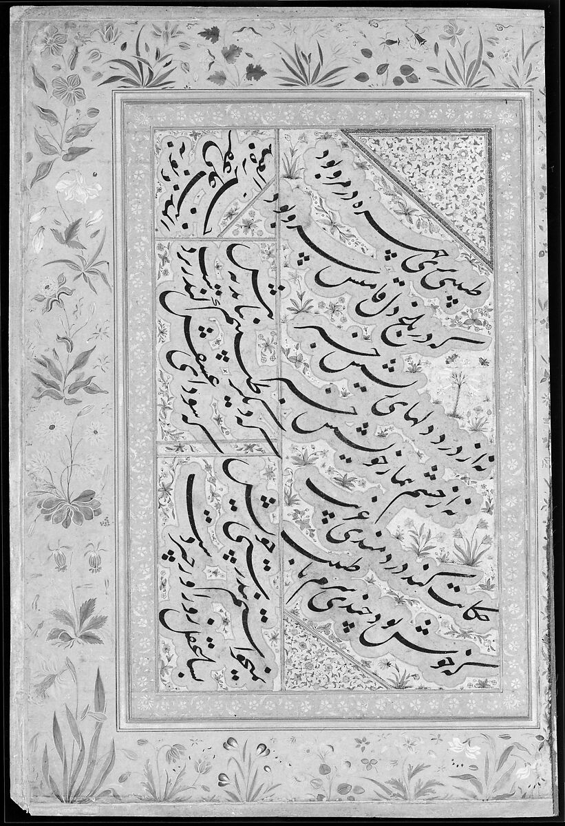 "Red-Headed Vulture and Long-Billed Vulture", Folio from the Shah Jahan Album, Painting by Mansur (active ca. 1589–1626), Ink, opaque watercolor, and gold on paper