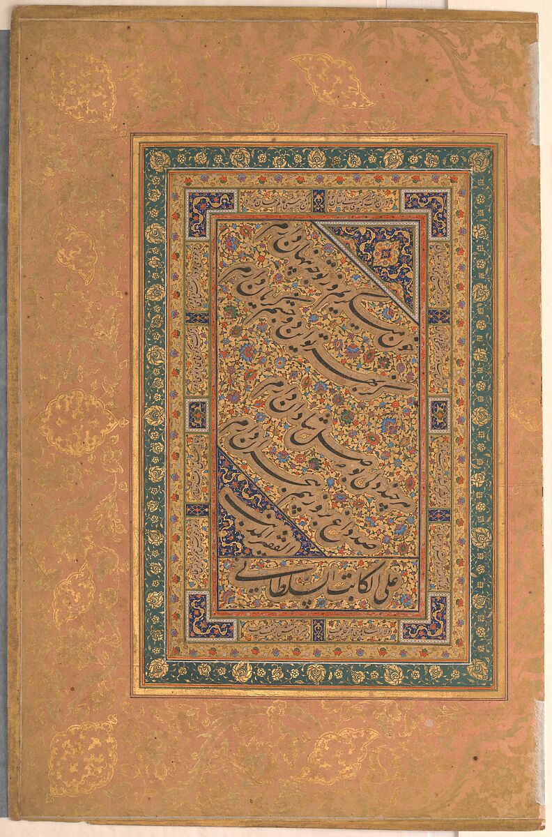 "Red-Headed Vulture and Long-Billed Vulture", Folio from the Shah Jahan Album, Painting by Mansur (active ca. 1589–1626), Ink, opaque watercolor, and gold on paper