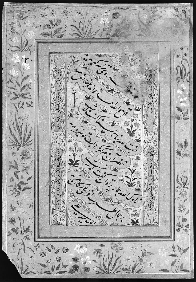 "Great Hornbill", Folio from the Shah Jahan Album, Painting by Mansur (active ca. 1589–1626), Ink, opaque watercolor, and gold on paper