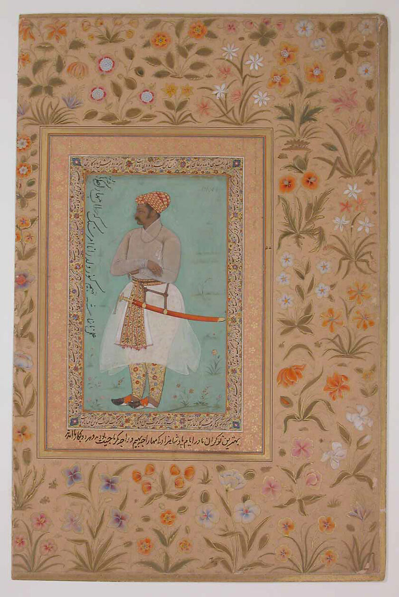 "Portrait of Maharaja Bhim Kanwar", Folio from the Shah Jahan Album, Painting by Nanha, Ink, opaque watercolor, and gold on paper