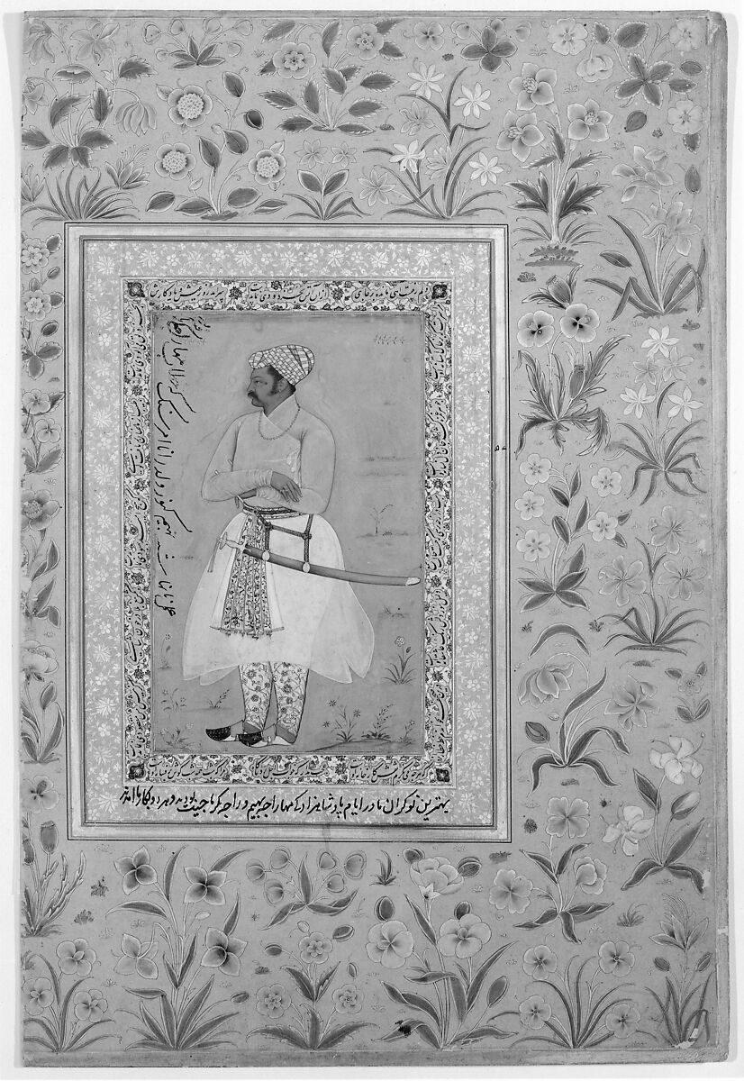 "Portrait of Maharaja Bhim Kanwar", Folio from the Shah Jahan Album, Painting by Nanha, Ink, opaque watercolor, and gold on paper