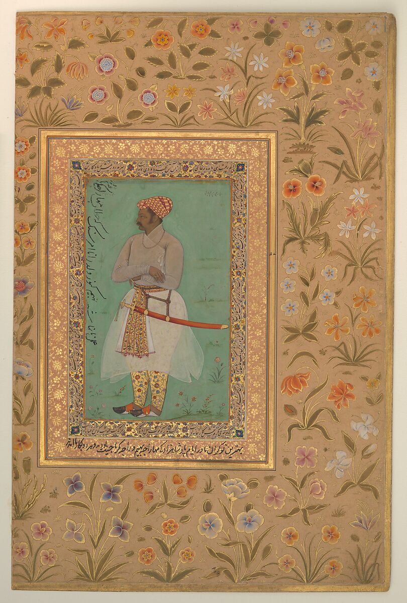 "Portrait of Maharaja Bhim Kanwar", Folio from the Shah Jahan Album, Painting by Nanha, Ink, opaque watercolor, and gold on paper