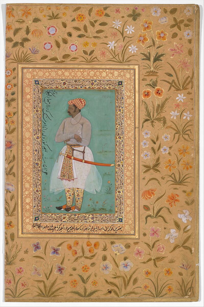 "Portrait of Maharaja Bhim Kanwar", Folio from the Shah Jahan Album, Painting by Nanha, Ink, opaque watercolor, and gold on paper