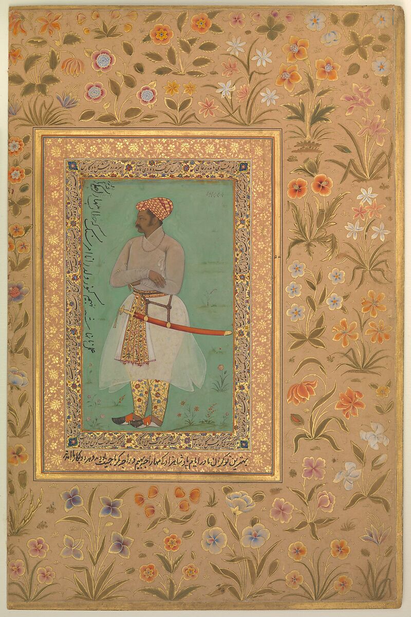 "Portrait of Maharaja Bhim Kanwar", Folio from the Shah Jahan Album, Painting by Nanha, Ink, opaque watercolor, and gold on paper 