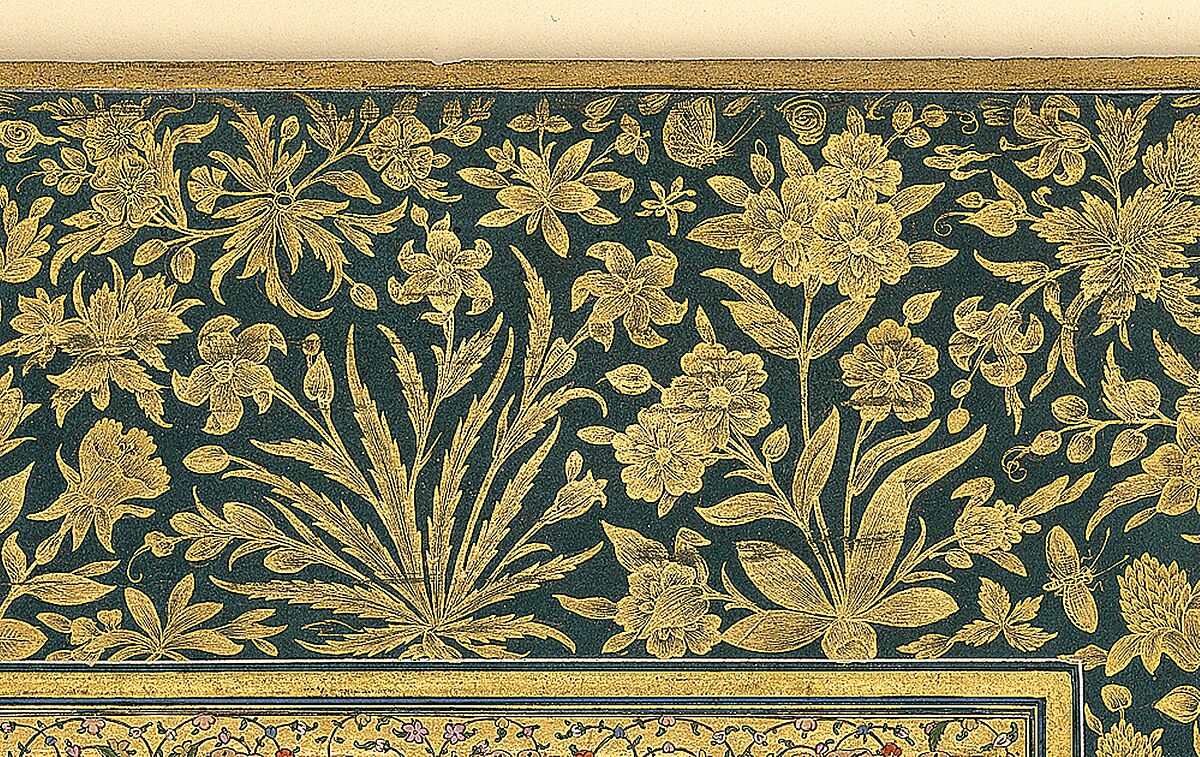 "A Youth Fallen From a Tree", Folio from the Shah Jahan Album, Painting by Aqa Riza (Iranian, born Meshhed, ca. 1560, active until ca. 1621), Ink, opaque watercolor, and gold on paper