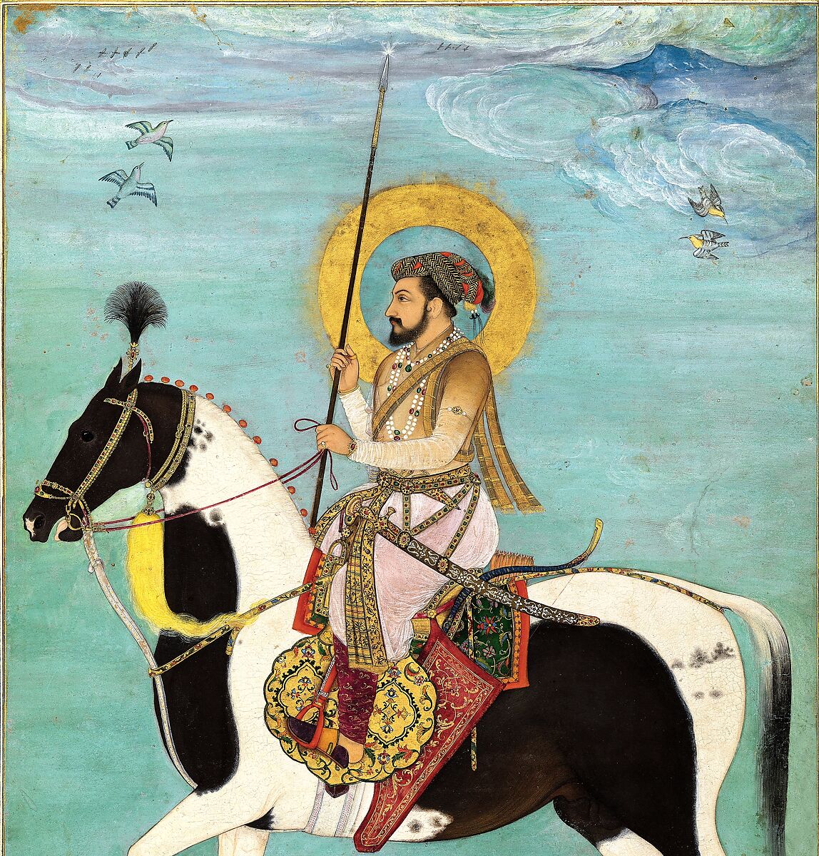 "Shah Jahan on Horseback", Folio from the Shah Jahan Album, Painting by Payag (Indian, active ca. 1591–1658), Ink, opaque watercolor, and gold on paper