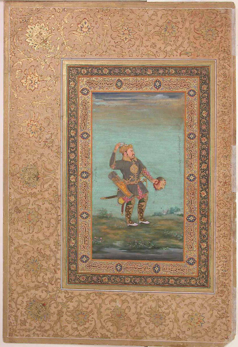 "Red-Headed Vulture", Folio from the Shah Jahan Album, Ink, opaque watercolor, and gold on paper