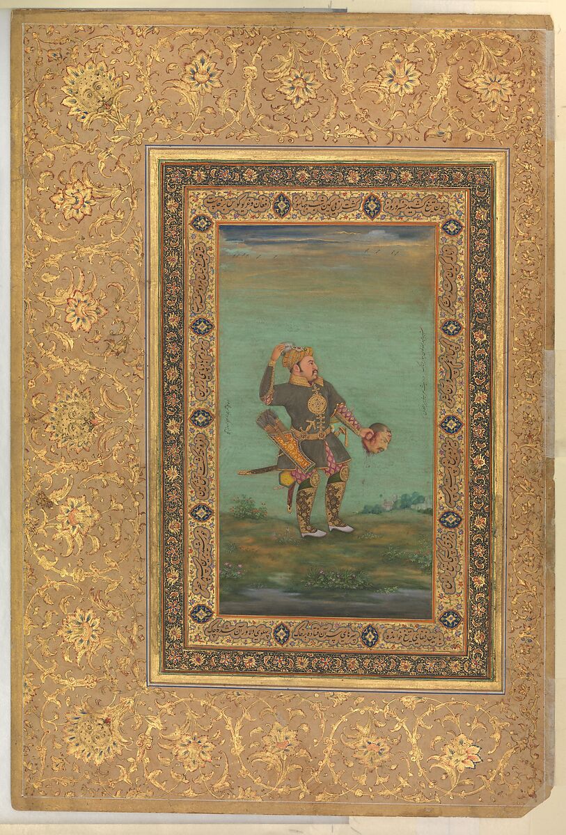 "Red-Headed Vulture", Folio from the Shah Jahan Album, Ink, opaque watercolor, and gold on paper