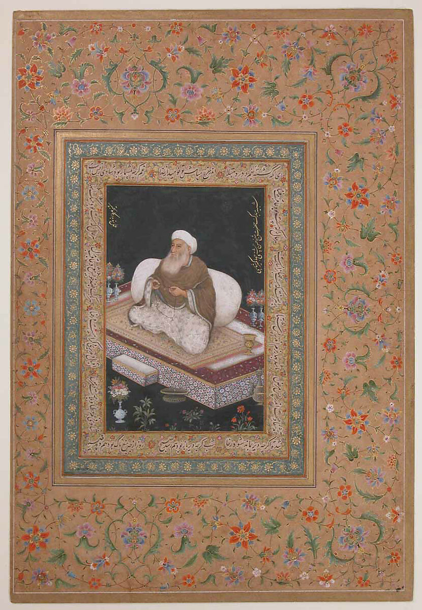 "Portrait of Shaikh Mu'in al-Din Hasan Chishti", Folio from the Shah Jahan Album, Ink, opaque watercolor, and gold on paper