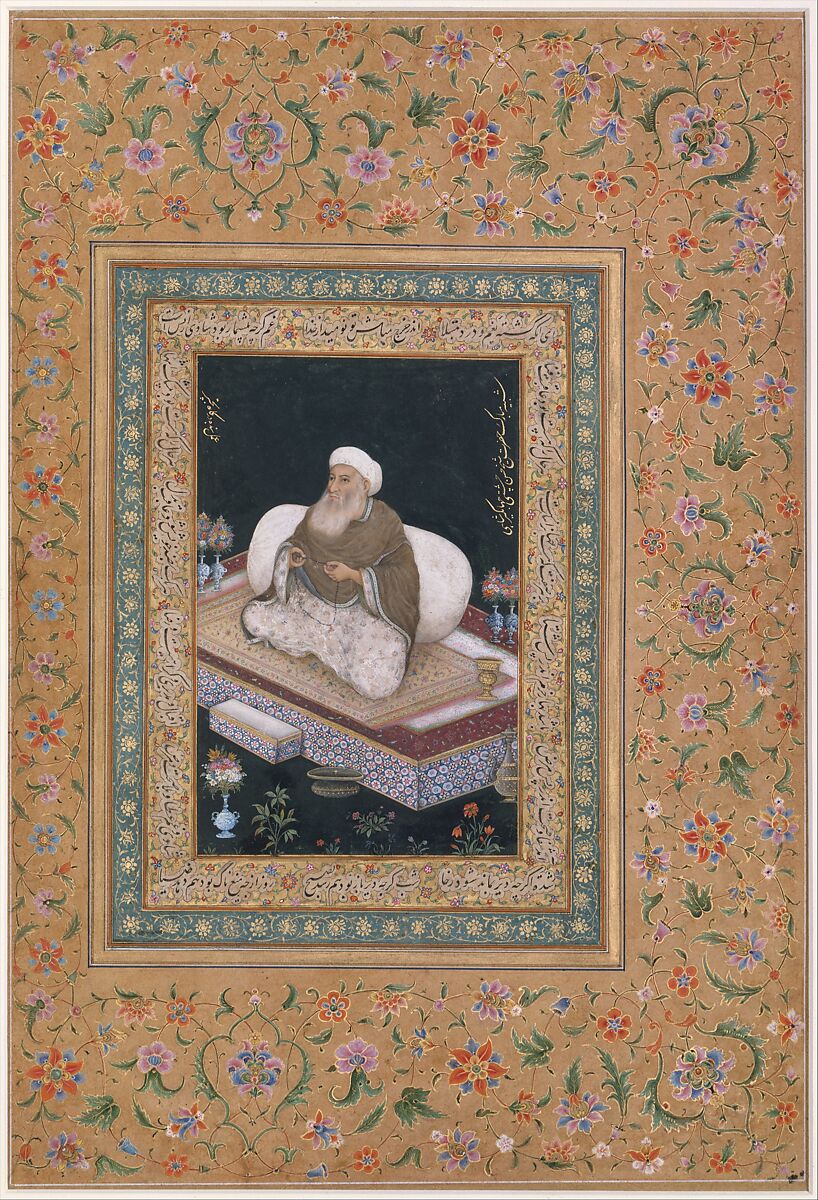 "Portrait of Shaikh Mu'in al-Din Hasan Chishti", Folio from the Shah Jahan Album, Ink, opaque watercolor, and gold on paper 