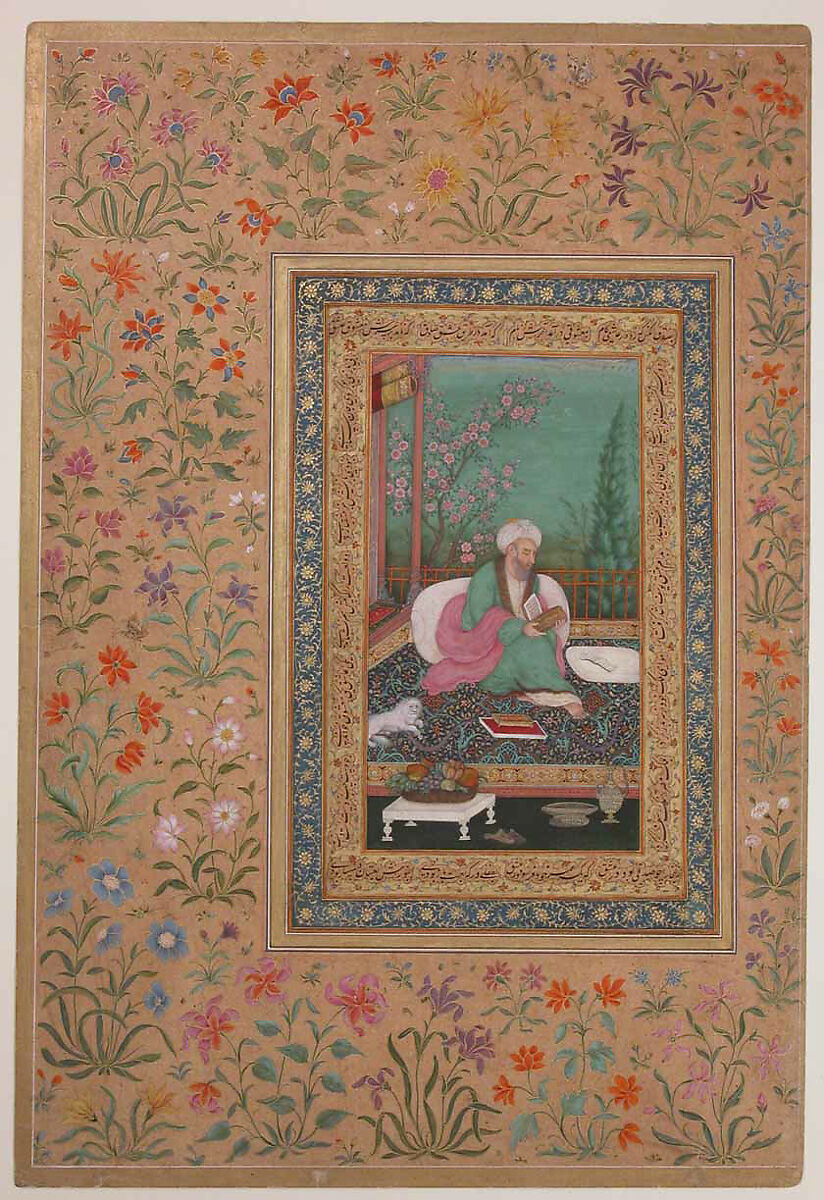 "Haji Husain Bukhari", Folio from the Shah Jahan Album, Ink, opaque watercolor, and gold on paper