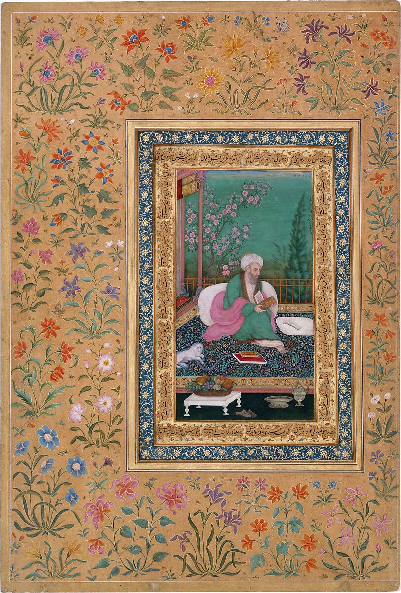 "Haji Husain Bukhari", Folio from the Shah Jahan Album, Ink, opaque watercolor, and gold on paper