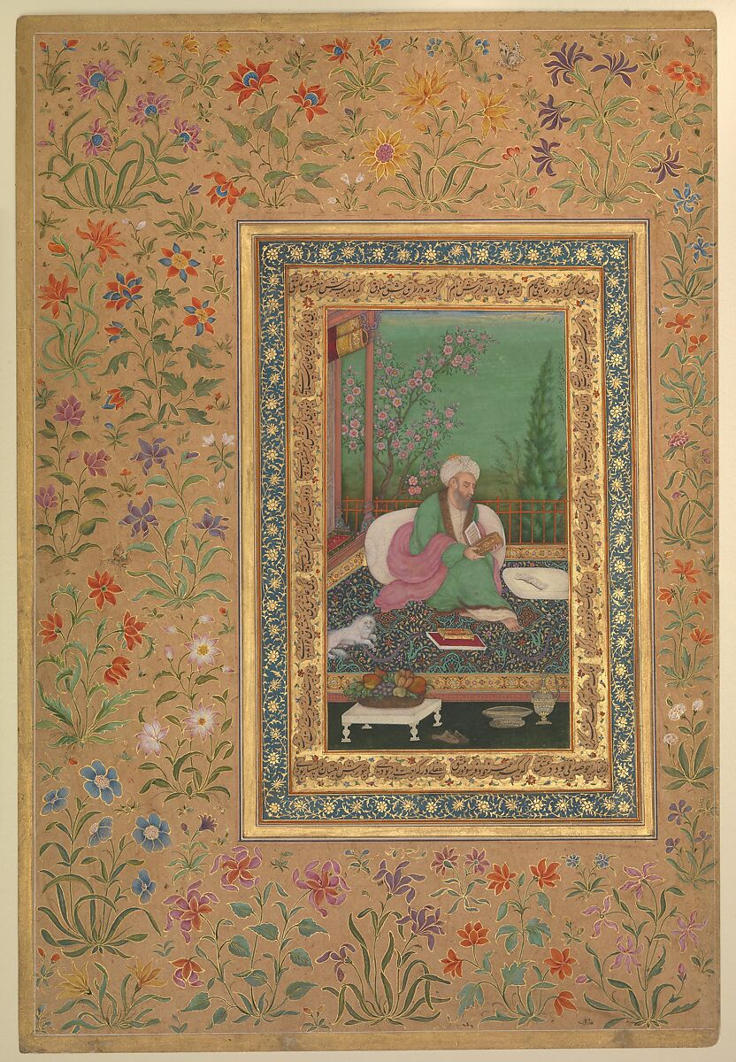 "Haji Husain Bukhari", Folio from the Shah Jahan Album, Ink, opaque watercolor, and gold on paper 