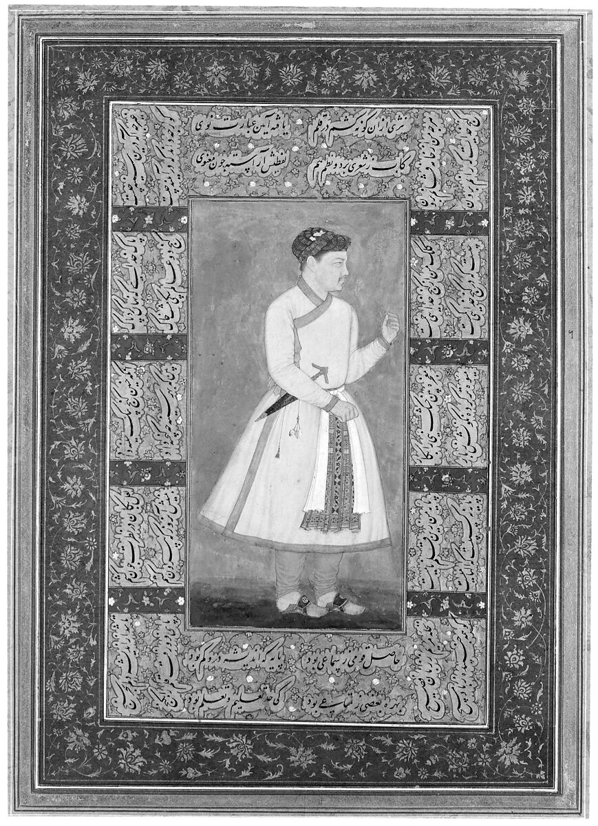 "Portrait of Zamana Beg, Mahabat Khan", Folio from the Shah Jahan Album, Painting by Manohar (active ca. 1582–1624), Ink, opaque watercolor, and gold on paper