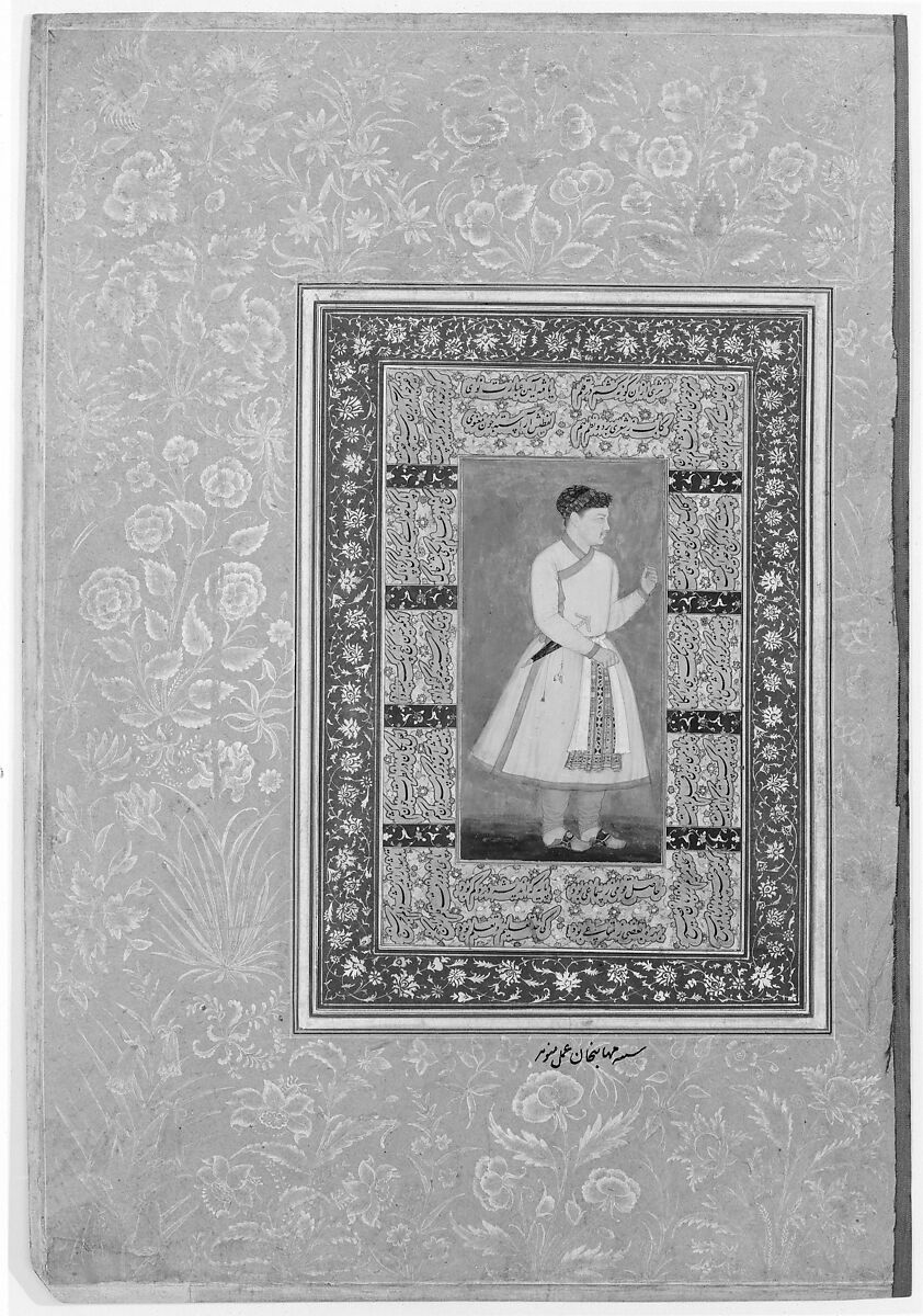 "Portrait of Zamana Beg, Mahabat Khan", Folio from the Shah Jahan Album, Painting by Manohar (active ca. 1582–1624), Ink, opaque watercolor, and gold on paper