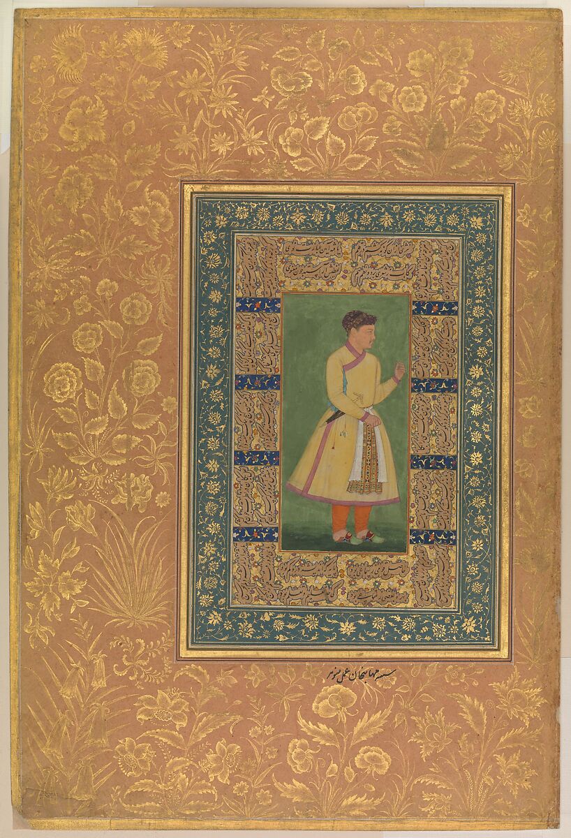 "Portrait of Zamana Beg, Mahabat Khan", Folio from the Shah Jahan Album, Painting by Manohar (active ca. 1582–1624), Ink, opaque watercolor, and gold on paper 