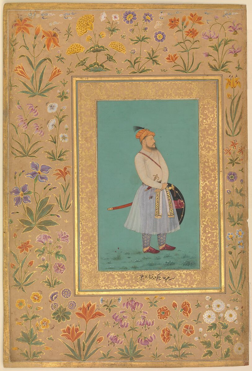 "Portrait of Qilich Khan Turani", Folio from the Shah Jahan Album, Painting by La&#39;lchand, Ink, opaque watercolor, and gold on paper 