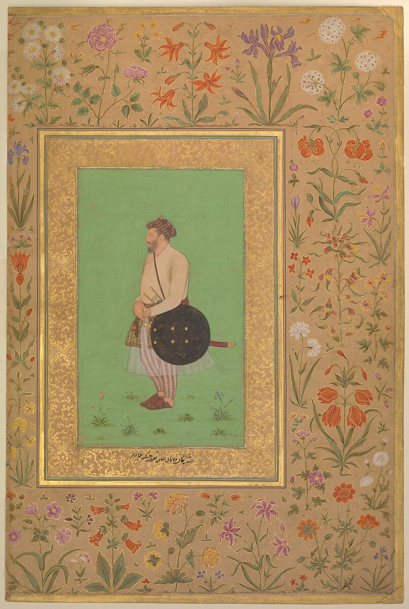 "Portrait of Khan Dauran Bahadur Nusrat Jang", Folio from the Shah Jahan Album, Painting by Murad, Ink, opaque watercolor, and gold on paper 