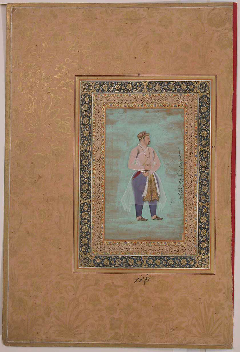 recto: "Portrait of Prince Danyal", Folio from the Shah Jahan Album, Painting by Manohar (active ca. 1582–1624), Ink, opaque watercolor, and gold on paper