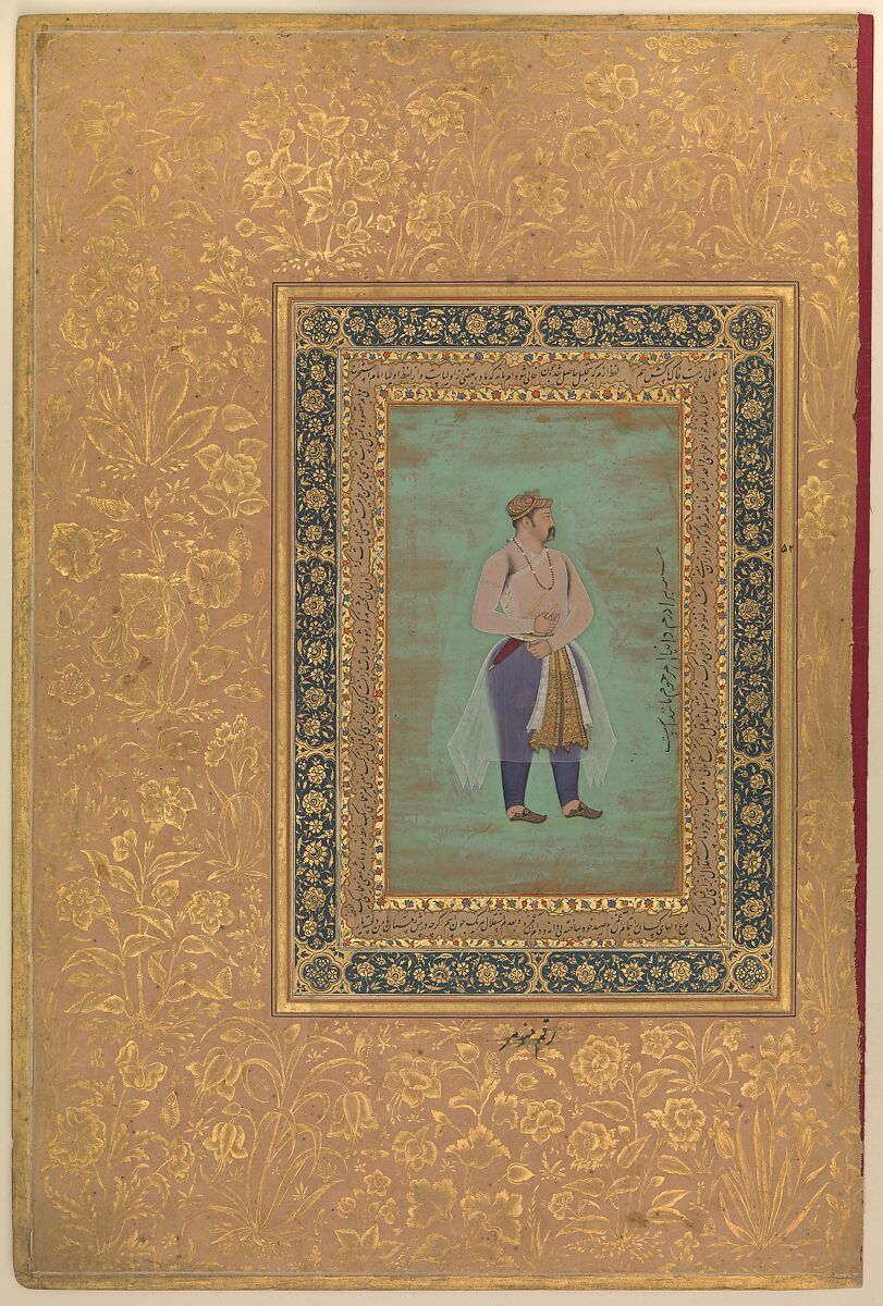 recto: "Portrait of Prince Danyal", Folio from the Shah Jahan Album, Painting by Manohar (active ca. 1582–1624), Ink, opaque watercolor, and gold on paper 