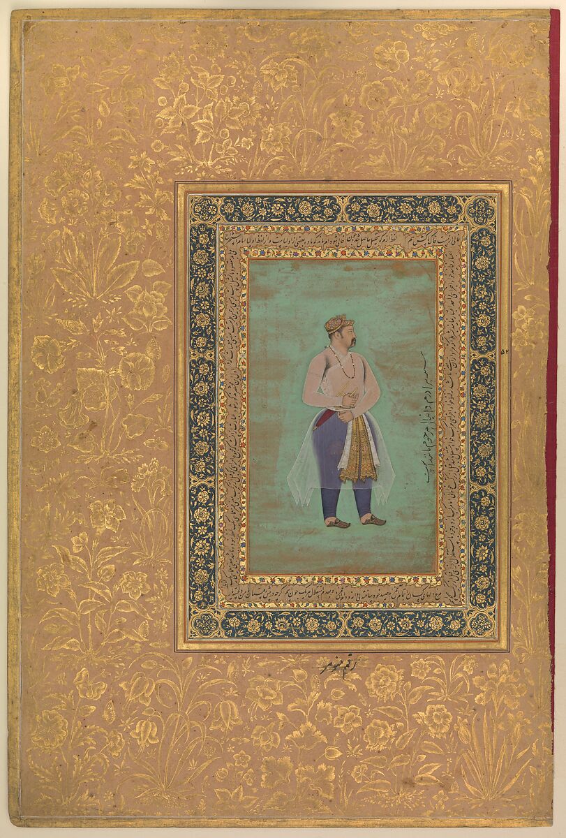 recto: "Portrait of Prince Danyal", Folio from the Shah Jahan Album, Manohar, Ink, opaque watercolor, and gold on paper