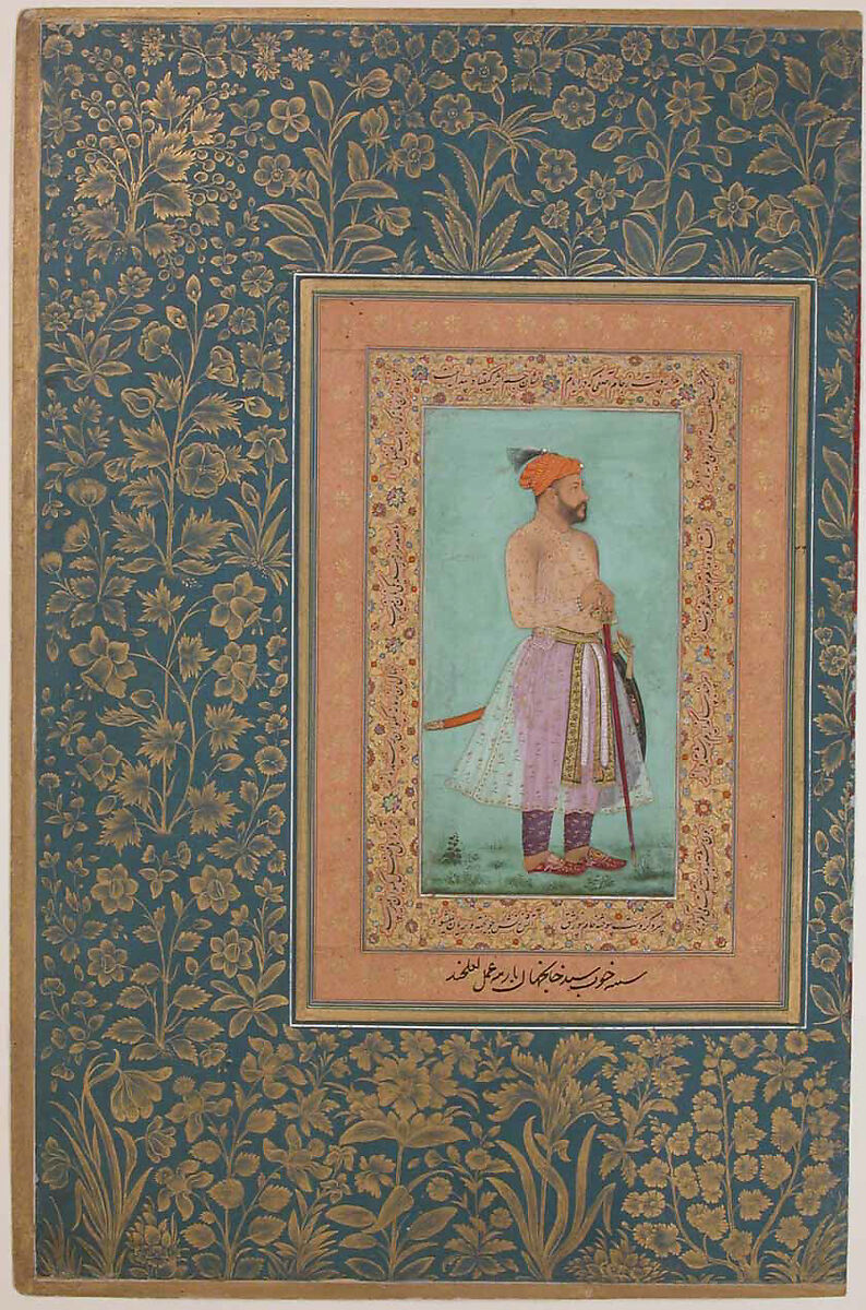"Portrait of Sayyid Abu'l Muzaffar Khan, Khan Jahan Barha", Folio from the Shah Jahan Album, Painting by Lalchand, Ink, opaque watercolor, and gold on paper