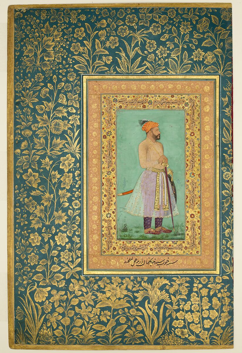 "Portrait of Sayyid Abu'l Muzaffar Khan, Khan Jahan Barha", Folio from the Shah Jahan Album, Painting by Lalchand, Ink, opaque watercolor, and gold on paper 