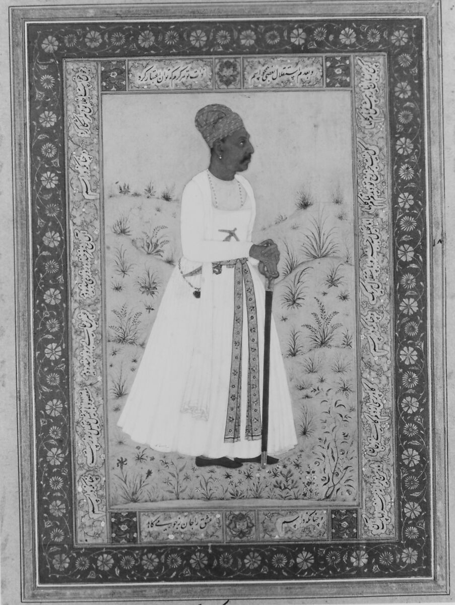 "Portrait of Jadun Rai Deccani", Folio from the Shah Jahan Album, Painting by Hashim (Indian, active ca. 1620–60), Ink, opaque watercolor, and gold on paper