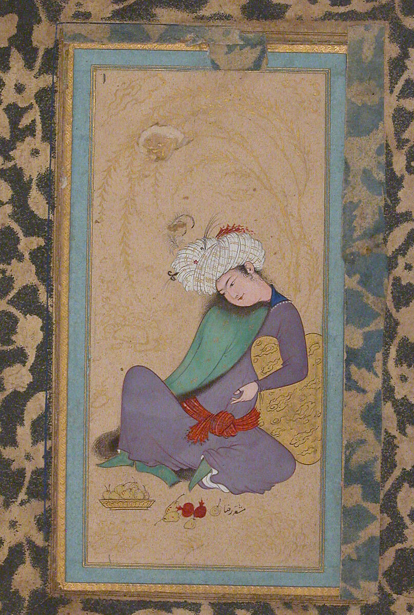 Man in a Fur-Lined Coat, Painting by Riza-yi 'Abbasi (Iranian, ca. 1565–d. 1635), Ink, opaque watercolor, and gold on paper