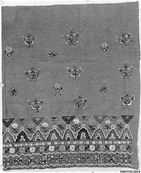 Skirt, Cotton; embroidered with silk and inset mirrors 