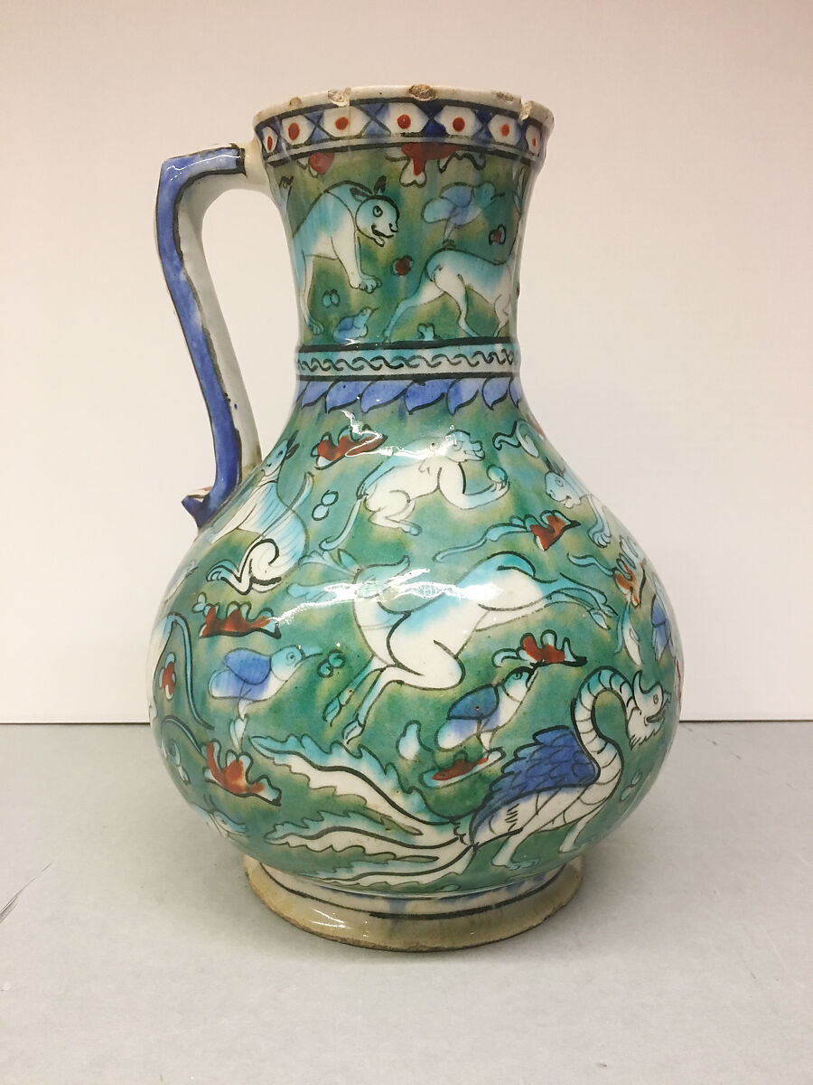 Ewer, Stonepaste; painted and glazed