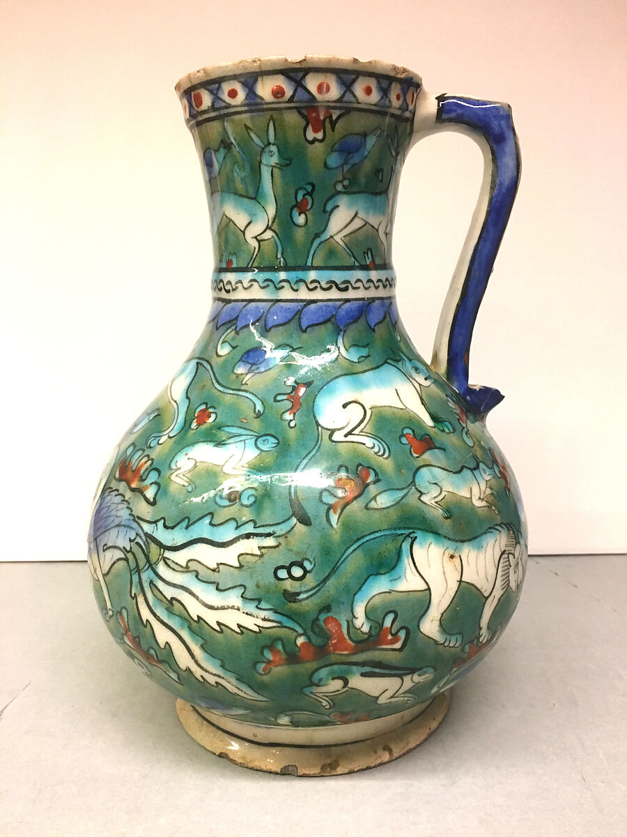 Ewer, Stonepaste; painted and glazed