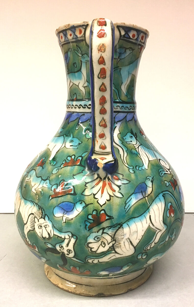 Ewer, Stonepaste; painted and glazed